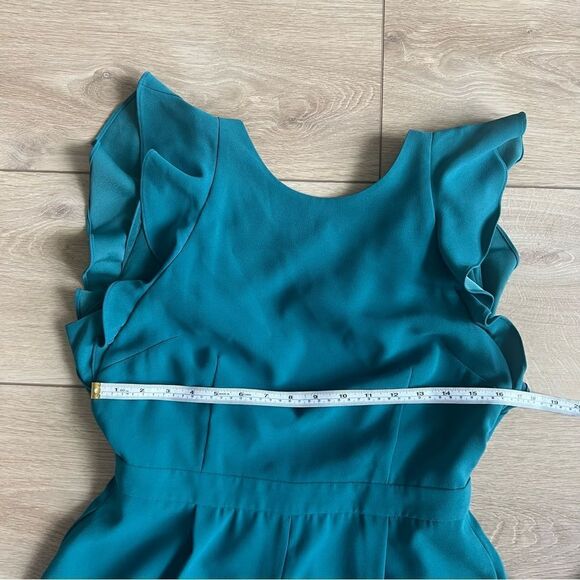 J. Crew Janet Jumpsuit in Crepe Green Size 8 Teal Pantsuit Romper Ruffle Sleeve - Picture 10 of 15